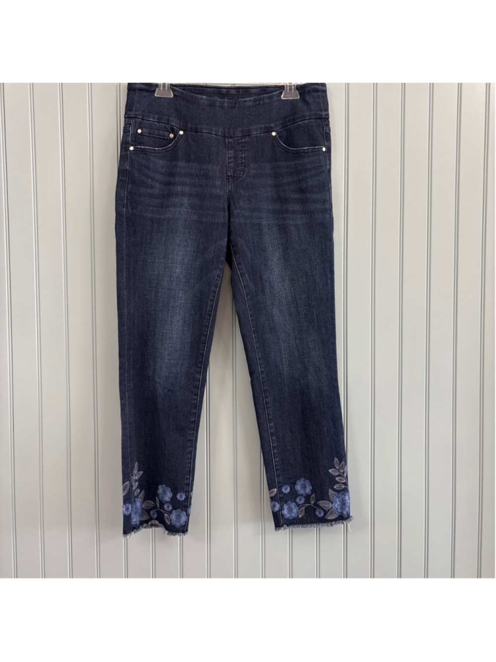 JAG Jeans Blue High Rise Slim Ankle Jeans with Floral Embroidery, Size 10